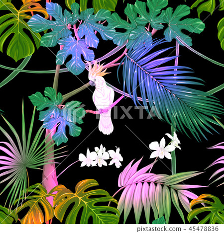Seamless pattern, background. with tropical plants 45478836