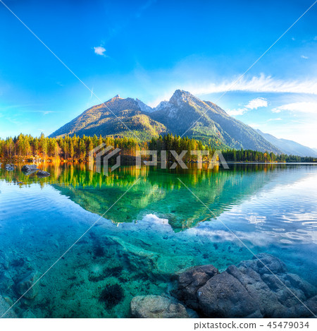 Fantastic autumn sunset of Hintersee lake 45479034