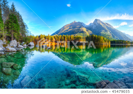 Fantastic autumn sunset of Hintersee lake 45479035