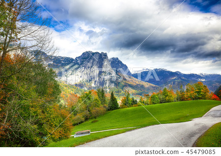 Alpine meadows at autumn near Grundlsee lake. 45479085