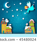 Winter snowy city landscap with angel 45480024