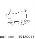 Drawing of pig silhouette made in one line 45480043