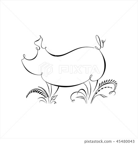 Drawing of pig silhouette made in one line Drawing of pig silhouette made in one line 45480043