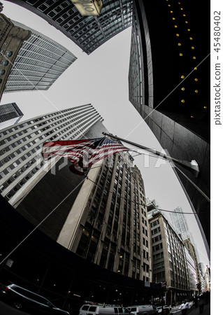 New York Wall Street and Stars and Stripes New York Wall Street and Stars and Stripes 45480402