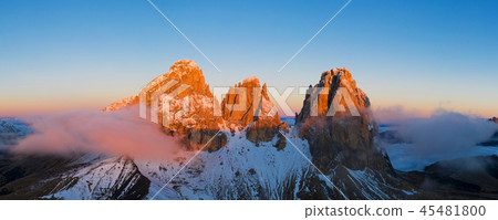 Beautiful Dolomites peaks panoramic view 45481800