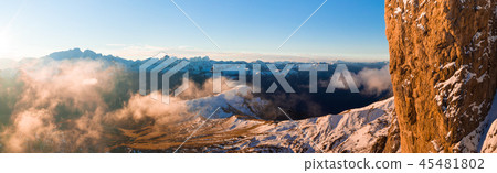 Beautiful Dolomites peaks panoramic view Beautiful Dolomites peaks panoramic view 45481802