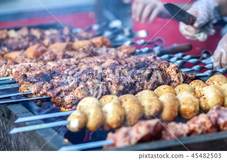 Tasty shish kebab cooking process Tasty shish kebab cooking process 45482503