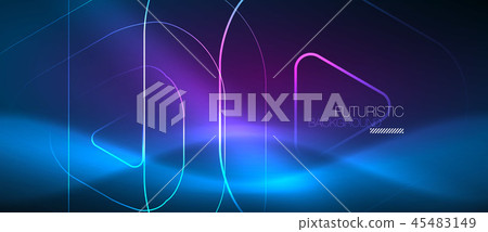 Neon glowing techno lines, hi-tech futuristic abstract background template with geometric shapes Neon glowing techno lines, hi-tech futuristic abstract background template with geometric shapes 45483149