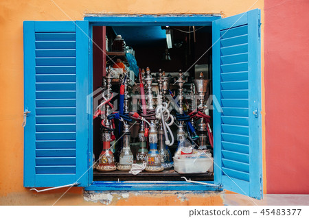 Baraku or Shisha behind colourful window wall 45483377