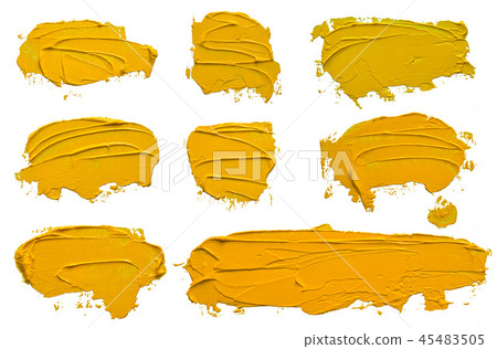 Set of eight textured yellow oil paint brush strok 45483505