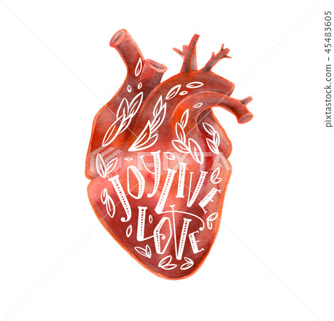 Human Heart Lettering Realistic silhouette of human heart with lettering - Stock Illustration ...