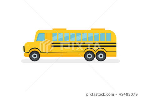Yellow school bus with black stripes. Passenger motor vehicle. Urban transport. Flat vector icon Yellow school bus with black stripes. Passenger motor vehicle. Urban transport. Flat vector icon 45485079