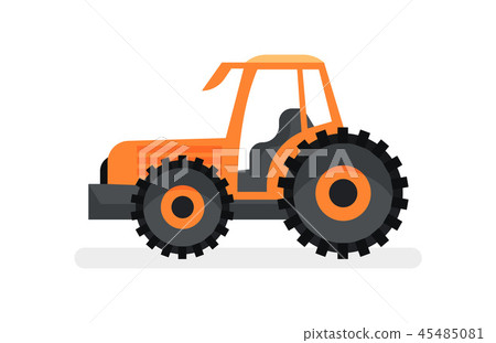 Orange tractor with large wheels. Agricultural vehicle. Farm equipment. Heavy machinery. Flat vector Orange tractor with large wheels. Agricultural vehicle. Farm equipment. Heavy machinery. Flat vector 45485081