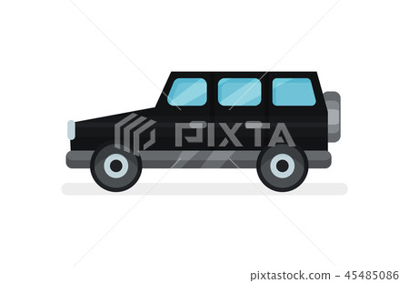 Flat vector icon of black jeep. Urban transport. Modern passenger car. Automobile and transportation 45485086