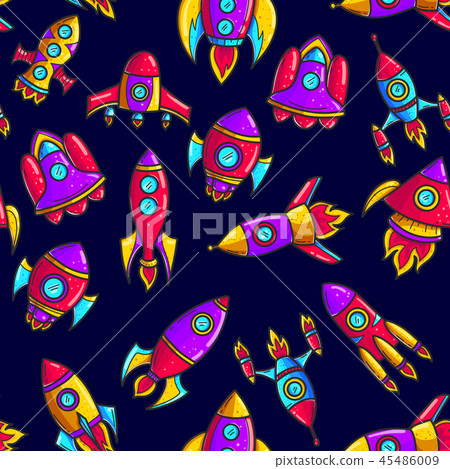 Cartoon rockets hand drawn 45486009