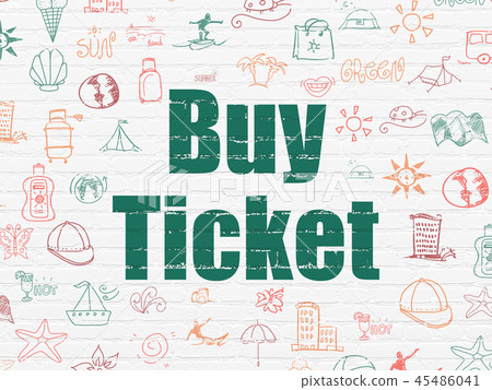 Tourism concept: Buy Ticket on wall background Tourism concept: Buy Ticket on wall background 45486041