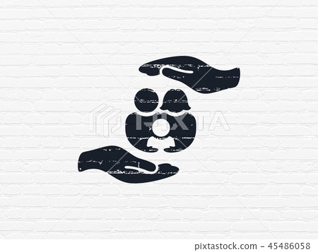 Insurance concept: Family And Palm on wall background 45486058