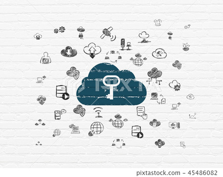 Cloud networking concept: Cloud With Key on wall background Cloud networking concept: Cloud With Key on wall background 45486082
