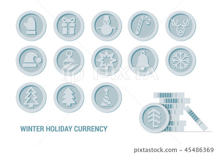 Christmas Cryptocurrency logo set - Santa Claus hat, bell, gingerbread man, ball, deer, snowman 45486369