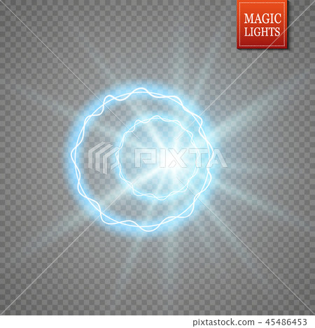 Magic fantasy portal. Futuristic teleport. Light effect. Blue candles rays of a night scene with 45486453