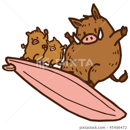 A cute uribou and a wild boar character riding - Stock