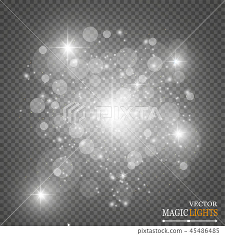 Set of golden glowing lights effects isolated on transparent background. Sun flash with rays and 45486485