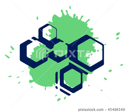 Colorful vector hexagons and ink drops on white 45486549