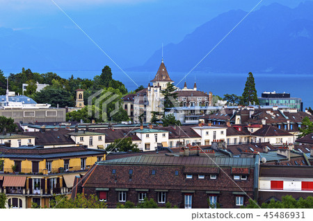Lausanne architecture and Lake Geneva Lausanne architecture and Lake Geneva 45486931