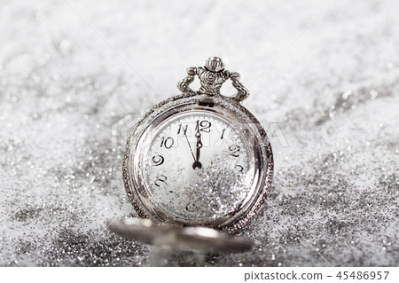 Old silver watch closeup 45486957