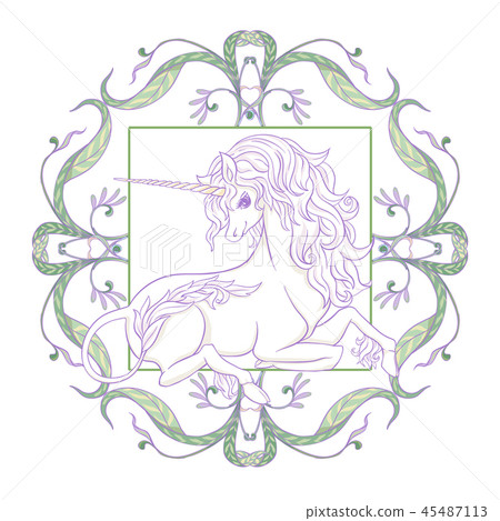 Unicorn and fantastic vintage flowers. 45487113