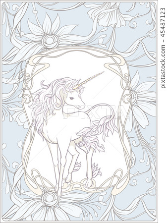 Unicorn and fantastic vintage flowers. 45487123