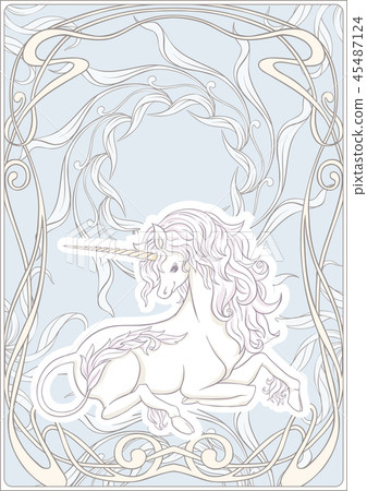 Unicorn and fantastic vintage flowers. Unicorn and fantastic vintage flowers. 45487124