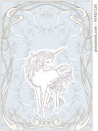 Unicorn and fantastic vintage flowers. 45487126