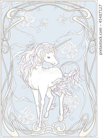 Unicorn and fantastic vintage flowers. 45487127