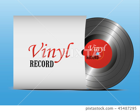 A realistic vinyl record with a cover. Disco. Retro design. Foreground. Music. Live music. A realistic vinyl record with a cover. Disco. Retro design. Foreground. Music. Live music. 45487295
