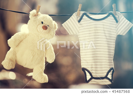 Baby girl and boy body and teddy bear 45487568