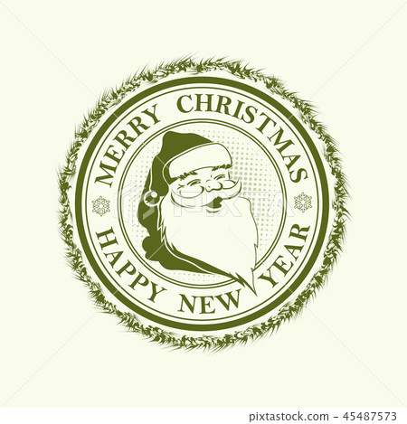 Christmas green frame, stamp with text and silhouette of Santa Claus face. Christmas green frame, stamp with text and silhouette of Santa Claus face. 45487573