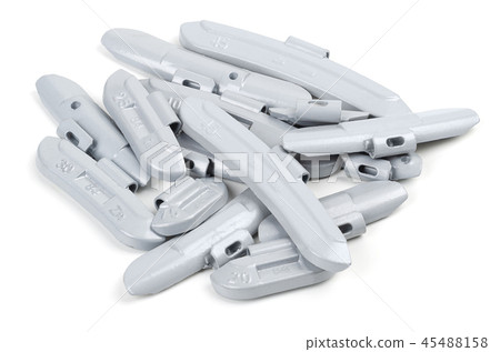 Heap of clip-on zinc tire weights over white Heap of clip-on zinc tire weights over white 45488158