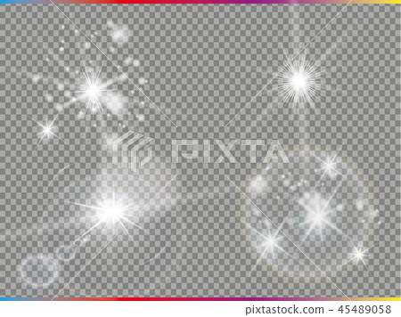 Isolated golden lens flare. Glow transparent vector light effect set, explosion, glitter, spark, sun 45489058