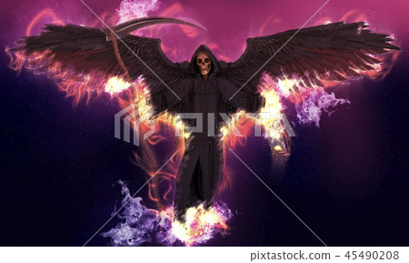 Angel of death on abstract fantasy background 3d illustration 45490208