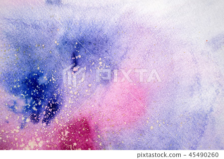 Watercolor blue pink purple stain drips blobs. Abstract watercolour illustration. 45490260