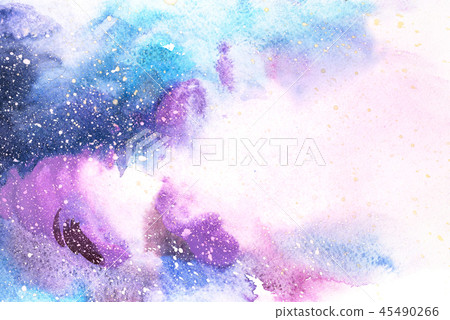 Watercolor blue pink purple stain drips blobs. Abstract watercolour illustration. 45490266