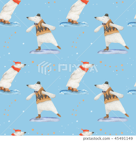Polar bear winter vacation. Art seamless pattern Polar bear winter vacation. Art seamless pattern 45491149