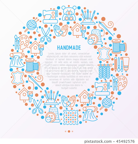 Handmade concept in circle with thin line icons - Stock Illustration ...