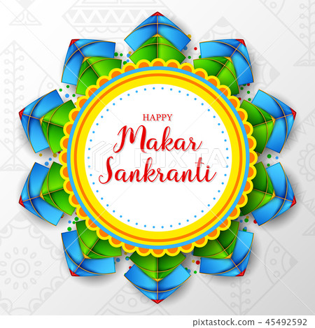 Makar sankranti greeting card with round paper and Makar sankranti greeting card with round paper and 45492592