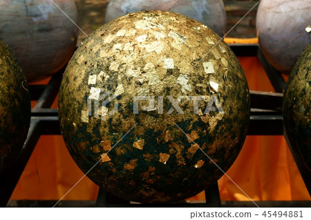 many gold on stone ball in buddha temple many gold on stone ball in buddha temple 45494881