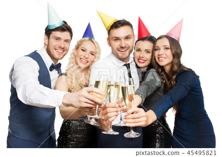 friends with champagne glasses at birthday party 45495821