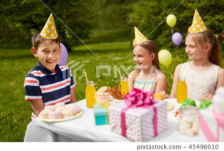 happy kids on birthday party at summer garden happy kids on birthday party at summer garden 45496010