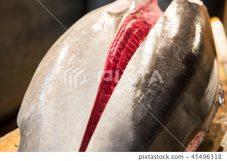 fresh gutted tuna fish at japanese street market 45496318
