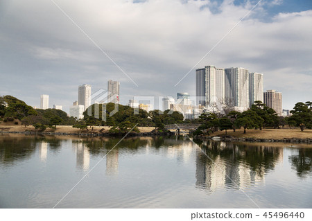 Hamarikyu Gardens Public Park In Tokyo City Japan Stock Photo